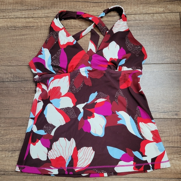 Athleta Plunge Tankini Hero Bloom Decadent Chocolate full bottom swimwear small - Picture 6 of 16